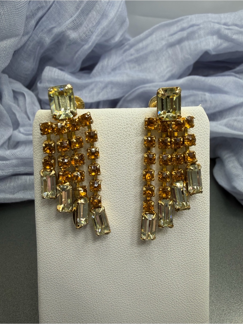 Vintage Continental Jonquil Amber Crystal Drop Earrings